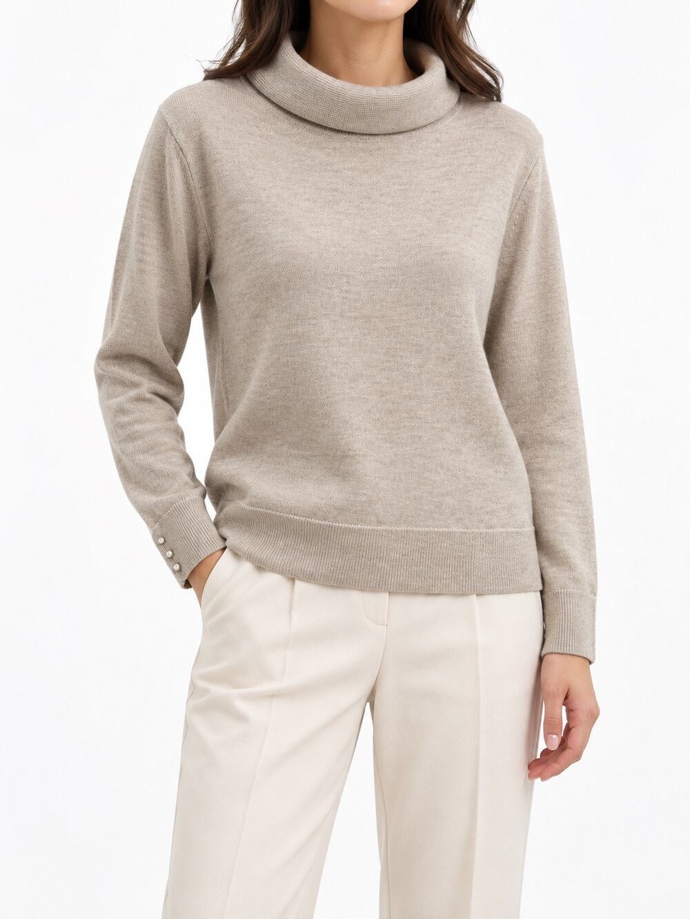 TALBOTS Petite XLP Merino Wool Metallic Rolled Neck Sweater Button Cuff Classic